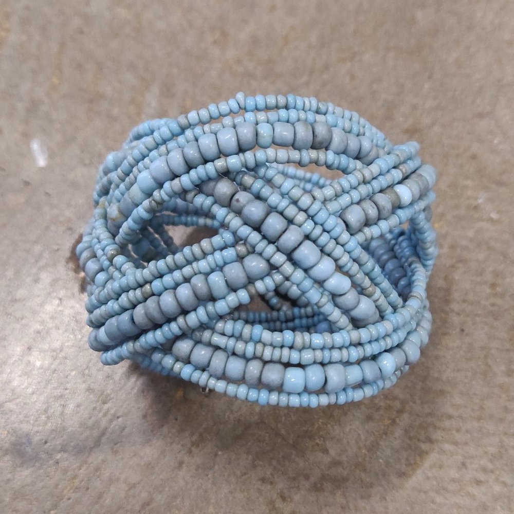 Blue Beaded Cuff Bracelet